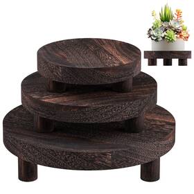 Hawhuv 797430184065 3 Pcs Wood Plant Stand Indoor Outdoor Round Riser For Decor 6/8/10 Inch Woo