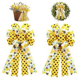Hevricly Hxy001 Spring Summer Yellow Bumble Bee Wreath Bows 2 Pcs 20.8 Inch X 11.4inch