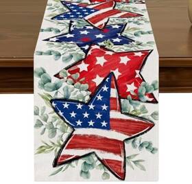 Hiucus Sxzq09-01 Patriotic 72 Inches America Stars And Stripes 4th Of July Table Runner