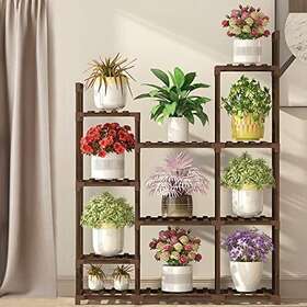 Hmil-u 718893650997 Wood Plant Stand 11 Tiers Tiered Flower Pot Holder With Handle Indoor Outdoor