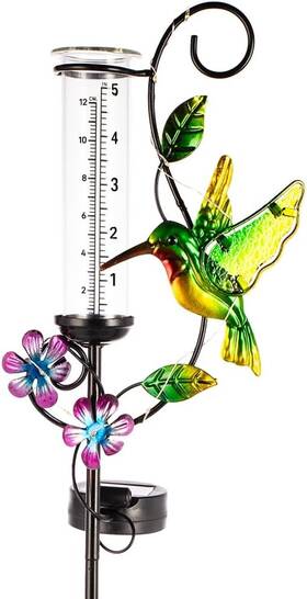Dy49032102 Hobyluby Hummingbird Rain Gauge With 5 Inch Glass Tube Solar Hummingbird-multi