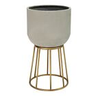 373237 Home Roots Faux Cement And Golden Metal Decorative Plant Stand
