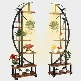 Homegroove 619107759362 2 Pcs 6 Tier Tall Metal Plant Stand Indoor With Growing Light Half Moon Shape La
