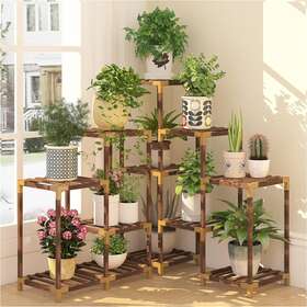 Homkirt 696570345100 12 Tier Plant Stand Indoor Outdoor Wood Flower Holder Rack Shelf Display