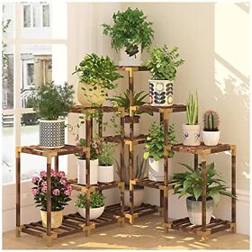 Homkirt Plant Stand Indoor Outdoor 12 Tier Corner Shelf Wood