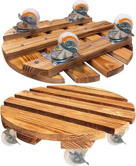 Hongsane 313051712724 2 Pack Wood Plant Caddy With Wheels Heavy Duty 12 Inches Round Rolling Dol