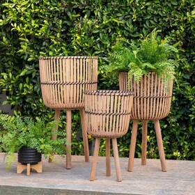 Jiang010180 Hotebike Planter Natural 11/13/15 Inch Indoor/outdoor Round Footed Wood Bamboo Brown