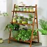 Hw57105bn Folding Bamboo Plant Stand Flower Pot Rack Display Shelf Brown