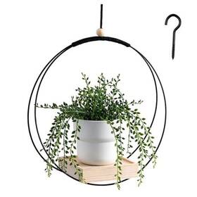 Hd07bk Iamwii Hanging Planters Shelf With Wooden Base Boho Style Potted Plant Holder Black