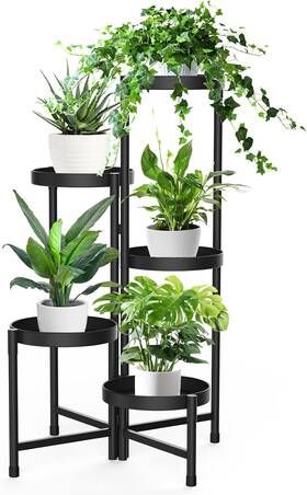 Idavosic.ly-1022 Idavosic.ly 696568063924 5 Tier Metal Plant Stand For Indoor Outdoor Foldable Corner Tall Shelf
