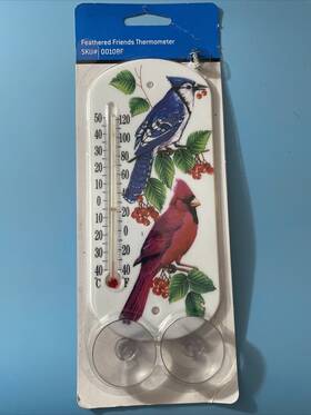 Idk 0010bf Vintage Feathered Friends 8 Inch Indoor/outdoor Thermometer Wall Or Glass Birds New
