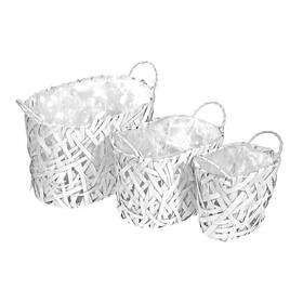 Ih Casa Decor 694647006107 White Woven Wicker Oval Planter Set Of 3