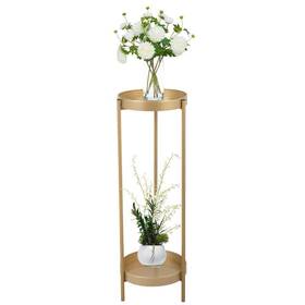 Hg61w0866 Jaxpety Plant Stand/shelf Table 35.4 Inch Metal Indoor/outdoor Round Gold 2-tier