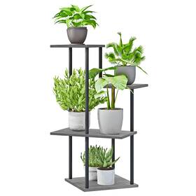 Jepreco 683125551918 Plant Stand Indoor 4tier Metal Wood Shelf For Multiple Oak Grey