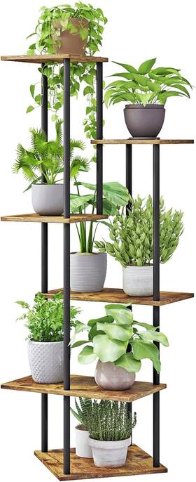 Ps6twirb Jepreco Plant Stand Indoor 6-tier Metal Wood Shelf For Multiple Flower Pots Corner