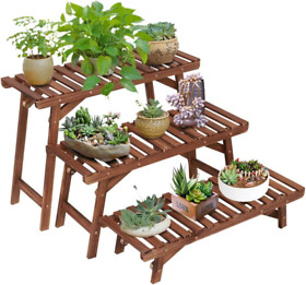 Jotsport Freestanding 3 Tier Ladder Shelf Wood Plant Stand Indoor Outdoor