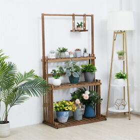 Jumbo&wide Indoor Outdoor Plant Stand Ladder Shelf Holder Hanging Flower Baskets