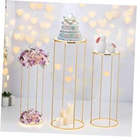 Mu-us-round-3 Kapaga 3pcs Gold Metal Plant Stand Cylinder Pedestal Stands For Parties Round