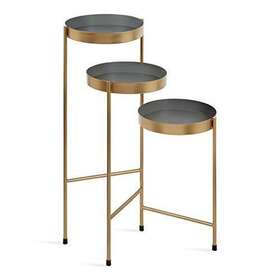 Kate And Laurel 032231586749 Finn Tri-level Metal Plant Stand Gray Gold Decorative H
