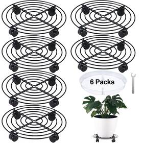 Kvyusflourish 738056478091 6 Packs Large Metal Plant Caddy With Wheels 14 Inch Rolling Stands Heavy-du