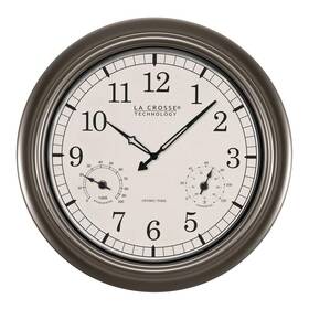 Mowt-3181pl-dt La Crosse Clock Co. 18 Inch Pewter Indoor Outdoor Weather Resistant Thermometer And Hygrometer Wall