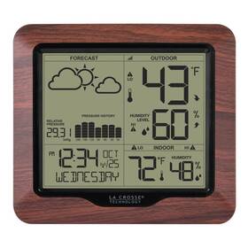 Mo308-1417bl La Crosse Technology Wood Digital Weather Station Forecast Atomic Time Temperature Humidity Sensor