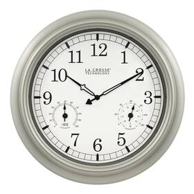 Mowt-3181pl-q La Crosse Technology 18 Inch Pewter Outdoor Wall Clock With Thermometer And Humidity Weather Resistant Case