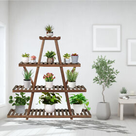 Large Wood Multi Tier Plant Shelf Flower Pot Stand Super Tall For Home Garden