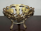 Leaf Detailed Brass 3-footed Stand Grapes Vintage India Plant Nice Decor