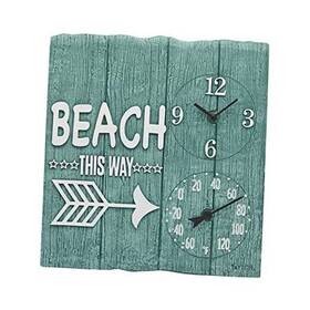 Lifetime Brands Inc. 445057239295 Poly Resin Indoor And Outdoor Home Decor Clock Thermometer Beach This Way