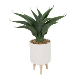 042370 Litton Lane Artificial Tropical Plant With Realistic Leaves White Ceramic Pot
