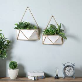 Luxenhome 810000774814 White And Gold Succulent Metal Cachepot Wall Planters Set /