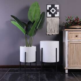 Luxenhome 810053160404 White Floral Stamped Metal Cachepot Planters With Black