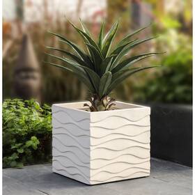 Luxenhome 810053162651 White Waves Square Mgo Planter Indoor And Outdoor - 13.98 Inch H X 14