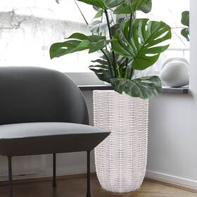 Luxenhome 810053168288 Off White Mgo Wicker Tall Round Indoor Outdoor Planter