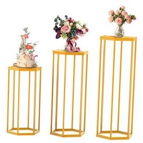 Lypsd01 Lynxor Hexagon Pedestal Stand Cylinder Stands For Party 3pcs Gold Metal Columns