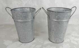 Mainstays 742702556668 2 Galvanized Metal Buckets W- Handles Artificial Flower Holder 7 Inch X 5