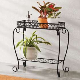 Mss306424816100 Mainstays Black Metal 2 Tier Shelves Plant Stand