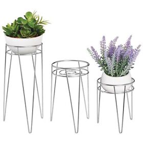 07429mdhs Mdesign Metal Indoor Outdoor Plant Stands With Hairpin Legs Set Of 3 Chrome