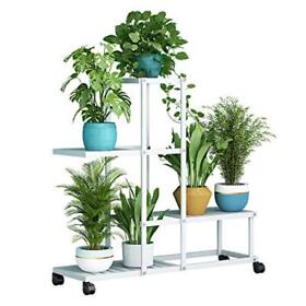 Metal Plant Stand Indoor Outdoor Tall Flower Shelf Rack Stands With Wheels 4