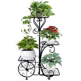 Metal Plant Stand Shelf Rack Indoor Outdoor Multiple Black 4 Tier Tall