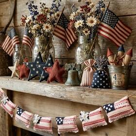 Mindsoft Fen-mindsoft-4550 8.2ft Vintage Patriotic Garland 250th Anniversary 4th Of July Flag