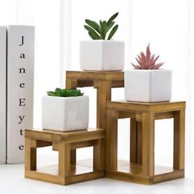 Deco2569bei Mini Flower Pot Planter Display Stand Beige Bamboo Jewelry Stands Set Of 3