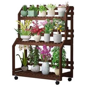 Monibloom 840256415780 3 Tiers Plant Stand With Wheels Outdoor Wood Stands For Multiple