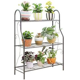 Moritia 3 Tier Metal Plant Stand Scrollwork Design Indoor And Outdoor Flower