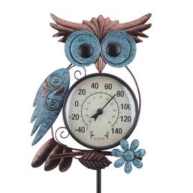 Mumtop B09xb9v83s 42 Inch Metal Owl Garden Stake Outdoor Patio Thermometer -40 F To 140