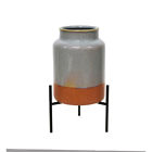 N-a Benzara Ceramic Planter With Metal Stand Gray And 192551076242