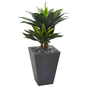 9517 Nearly Natural 37 Inch Double Agave Succulent Artificial Plant In Slate Planter