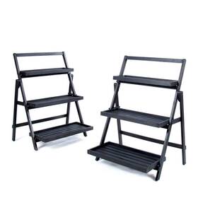 66939 Noble House Outdoor Plant Stand 35.5 Inch X 26.75 21.75 Wood 3-tier Dark Gray