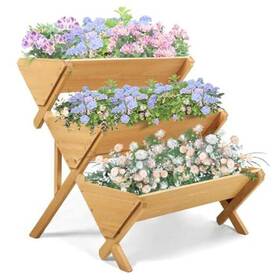 Xm-3rkc-vyip Oiprtgfj 3 Tiers Wooden Vertical Raised Garden Bed With Legs Fir Wood Flower Rack Large
